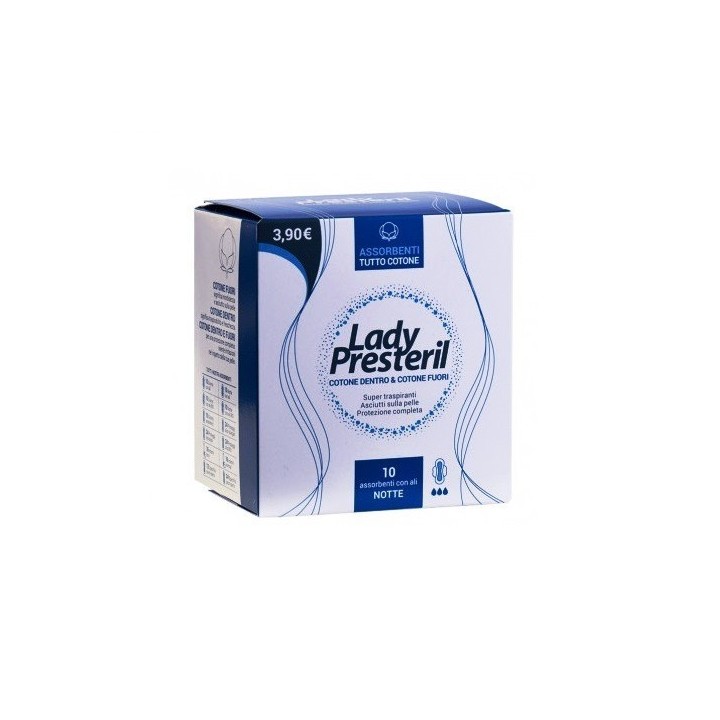 Lady Presteril Cotton Power 10 assorbenti notte con ali