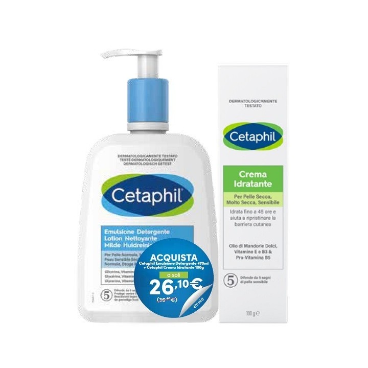 Cetaphil Emulsione Detergente 470ml + Crema Idratante 100ml