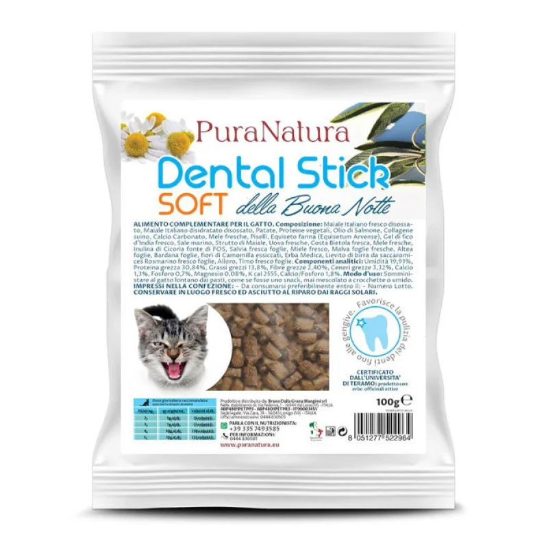 Pura Natura Dental Stick Soft Buonanotte Gatto con Erba Gatta e Camomilla- 100g
